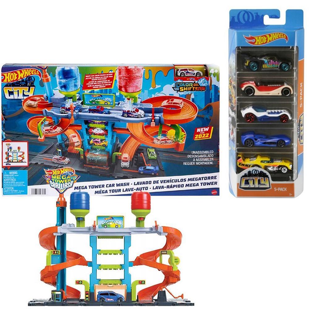 Комплект Hot Wheels Игровой набор Автомойка HDP05 с подарочным набором автомобилей (1806)