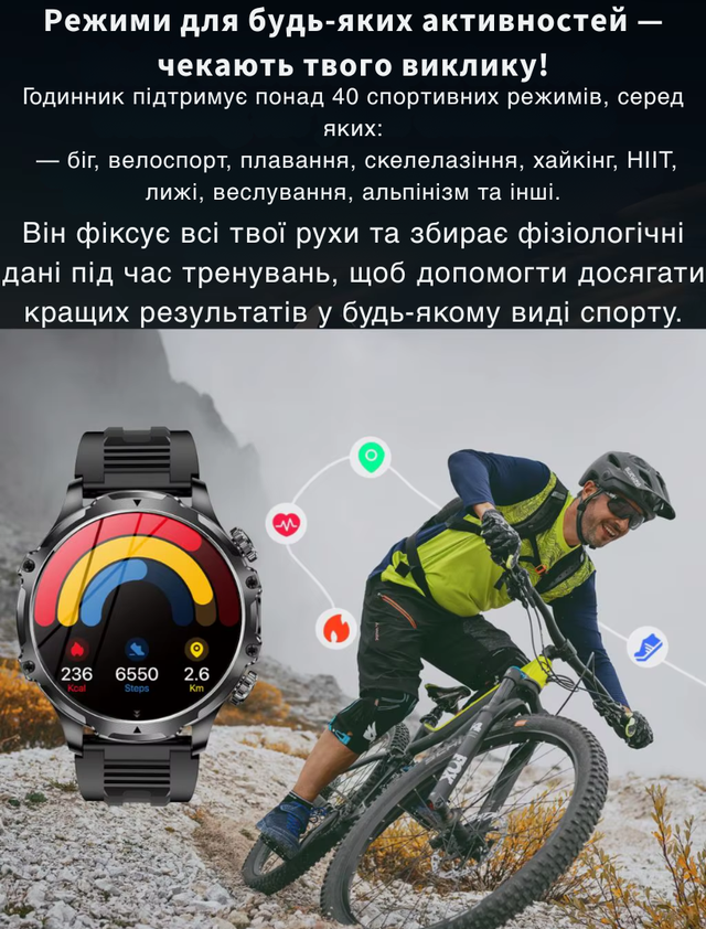 Смарт-часы мужские военные Modfit Tactic Blaze с компасом/функцией звонка и ремешками 2 шт. железный и силиконовый Черный (1077-0322) - фото 16 Смарт-часы мужские военные Modfit Tactic Blaze с компасом/функцией звонка и ремешками 2 шт. железный и силиконовый Черный (1077-0322) - фото 16