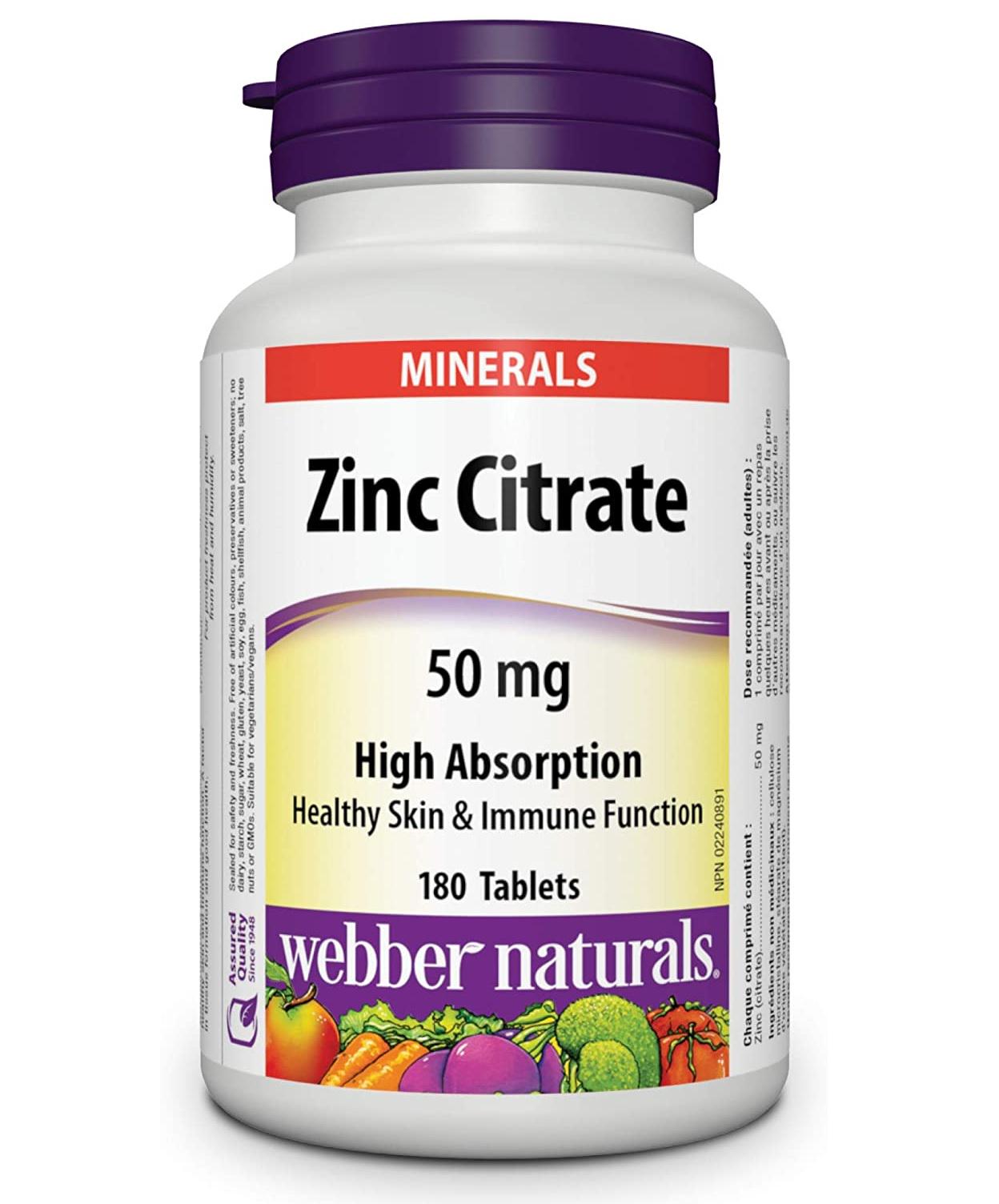 Цинк Webber Naturals Zinc Citrate 50 mg 180 tablets