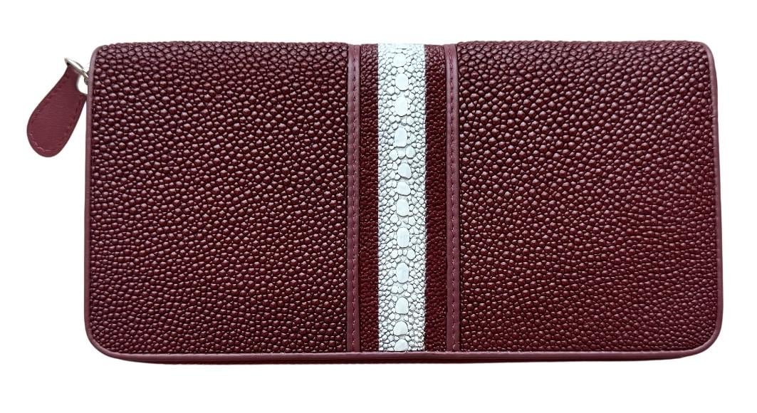 Гаманець жіночий на блискавці бордовий з білою смужкою зі шкіри ската Ekzotic leather (stw30_6)