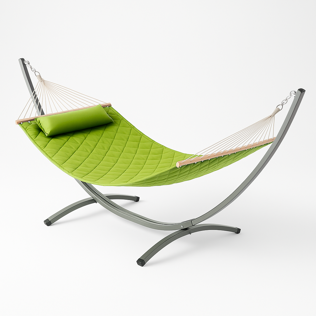 Гамак двухместный подвесной садовый со стальным каркасом WCG SOFT для отдыха в саду со съемной подушкой XXL 200x140 см Зеленый (WCGR-H05-31) - фото 2