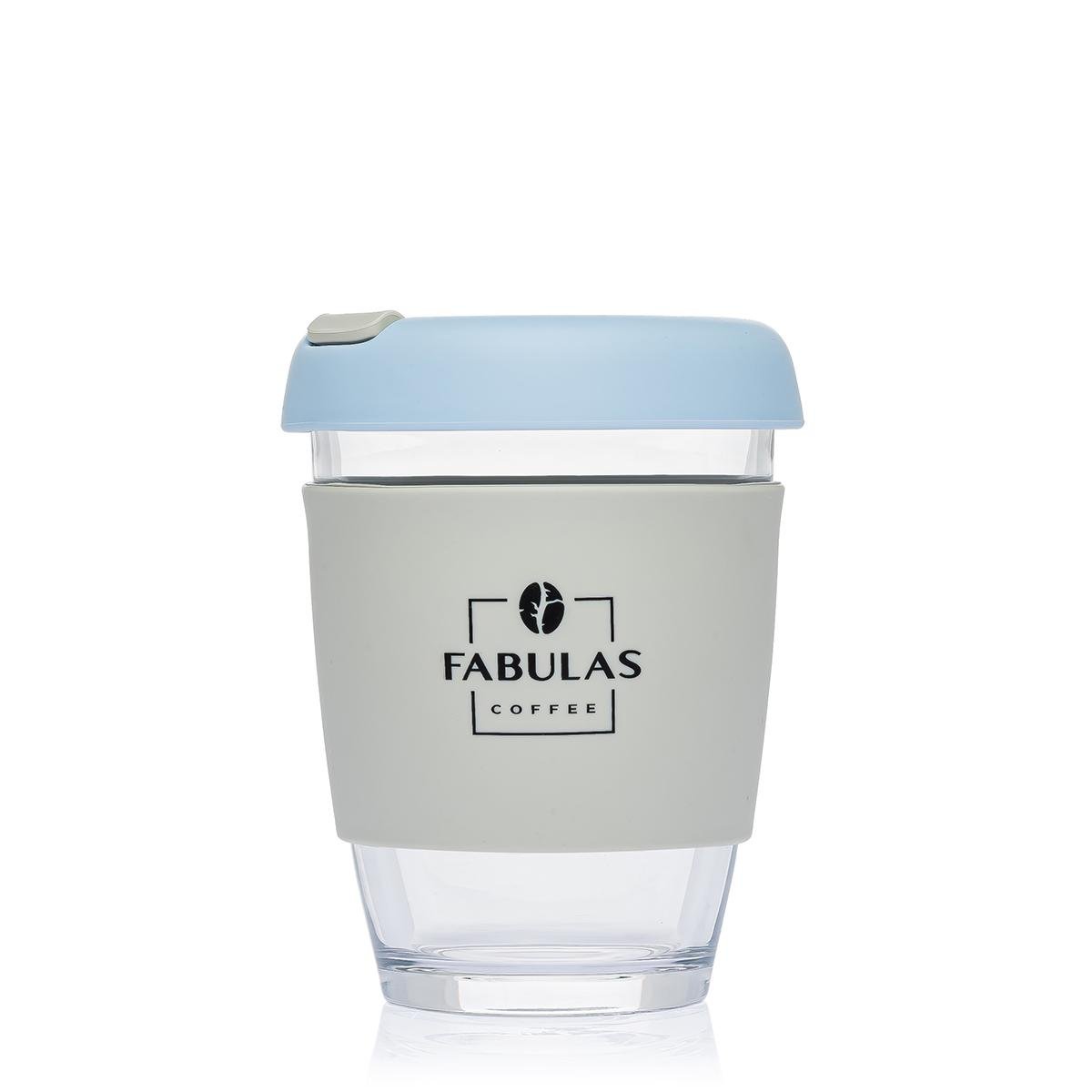 Чашка Fabulas Glass+Silicone з кришкою 340 мл Блакитний/Сірий (3191)