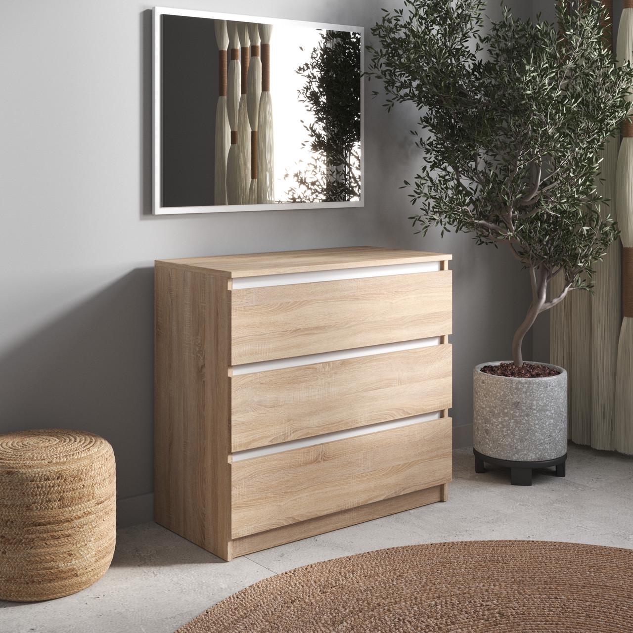 Комод VAYS с 3 ящиками телескопические направляющие 80х40х75 см Дуб сонома/Белый (30821081)