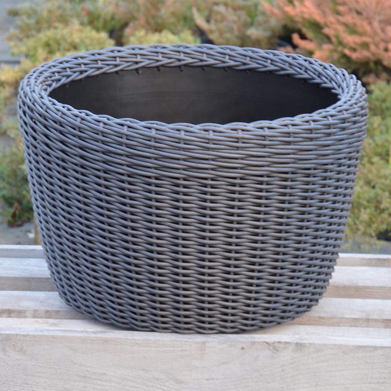 Кашпо велике для рослин та квітів з штучного ротангу/ручної роботи 60 л Графітовий (12343668) - фото 5