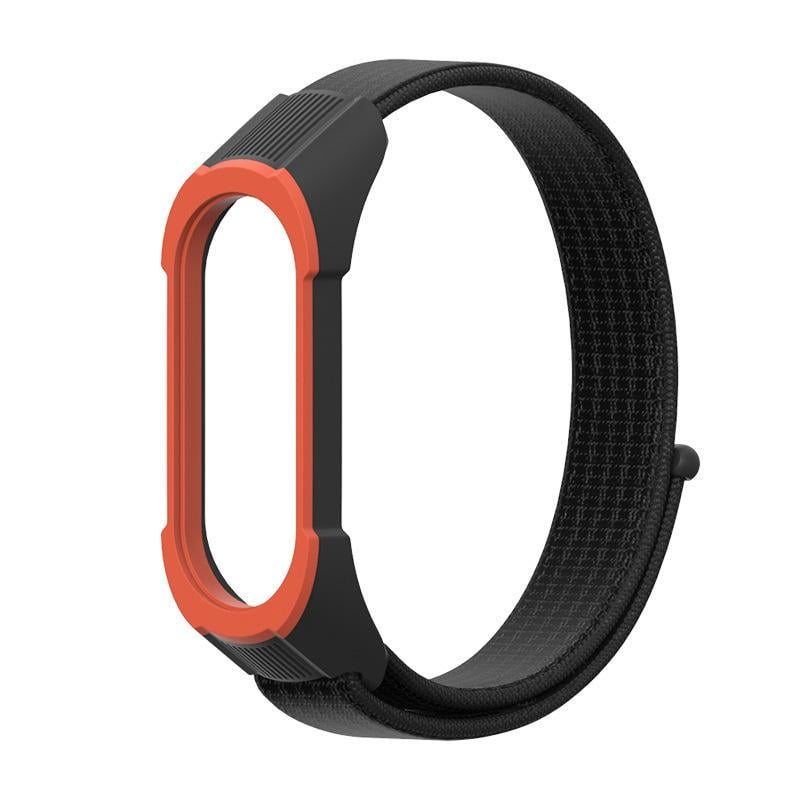 Ремешок для смарт-браслетов с рамкой MiJobs Nylon Loop Plus для Xiaomi Mi Band 4/3 Черный-Черный/Оранжевый (1435P)
