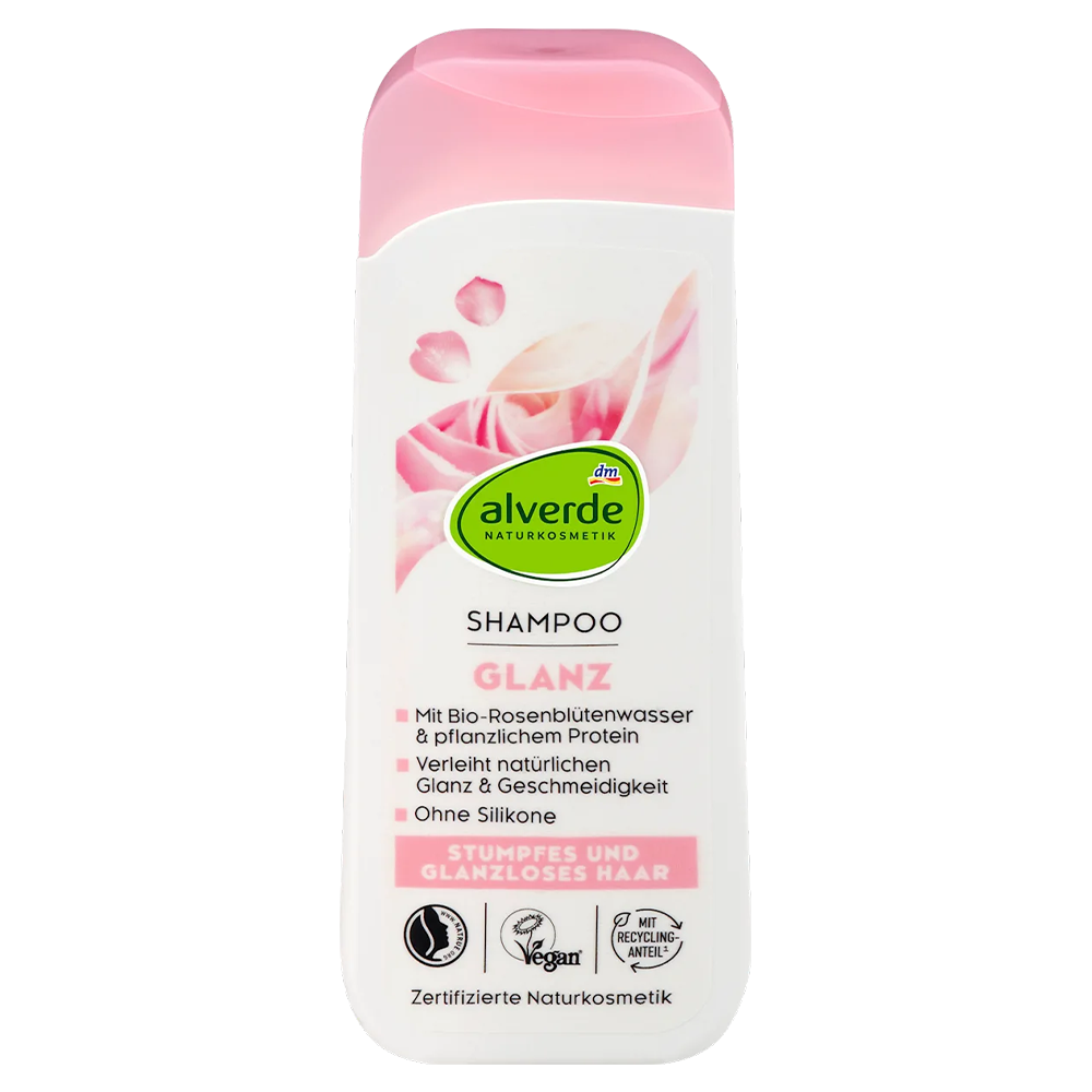 Шампунь Alverde Naturkosmetik Glanz для блеска с органической розовой водой 200 мл Шампунь Alverde Naturkosmetik Glanz для блеска с органической розовой водой 200 мл