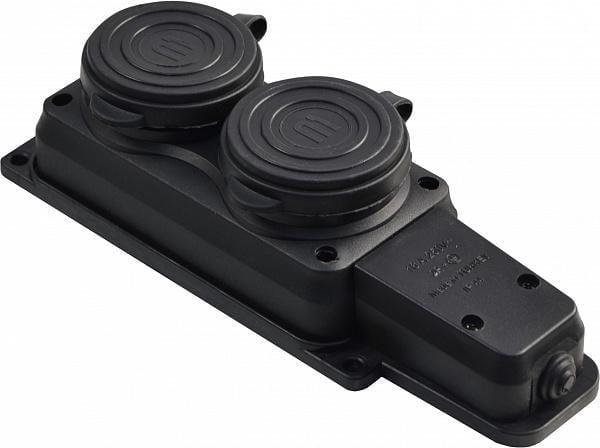 Колодка двомісна каучукова АСКО-УКРЕМ 2P/PE з захисними кришками 16А IP44 (A0250010008)