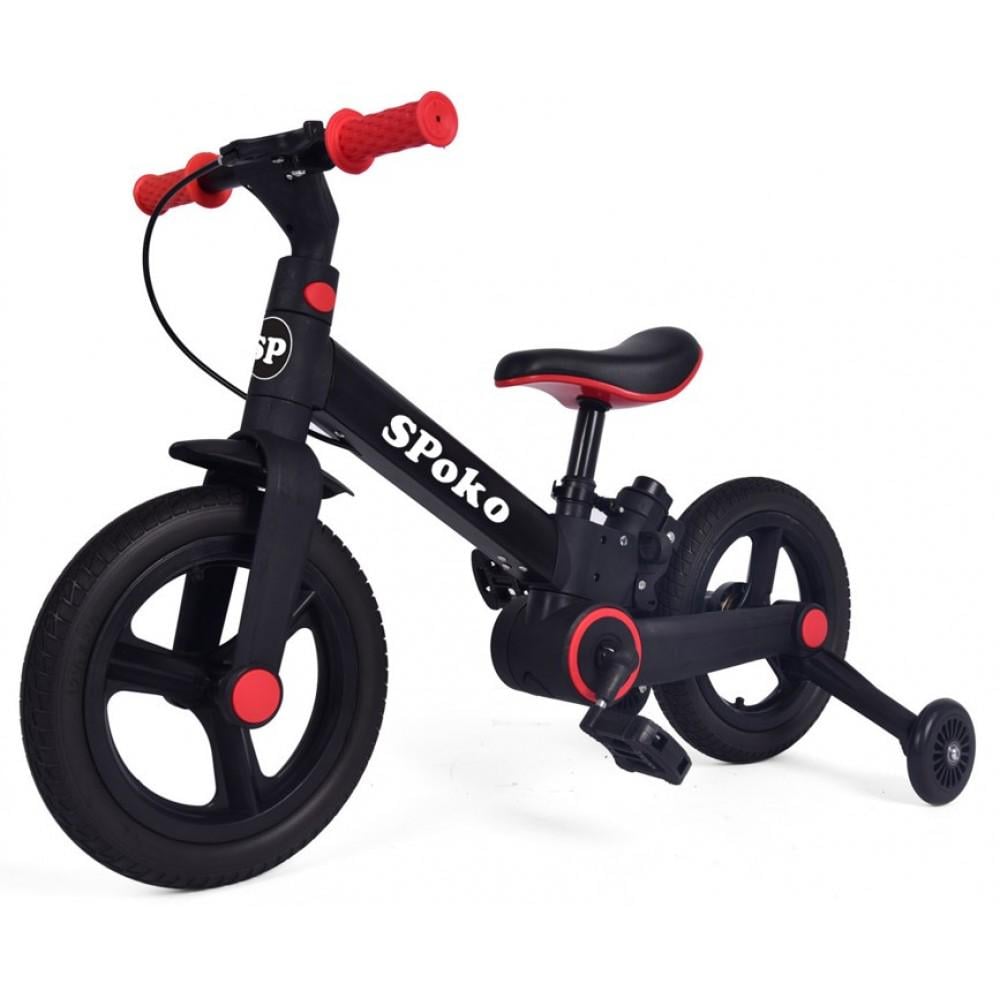 Беговел трасформер Spoko SP-150 3в1 с родительской ручкой Черно-красный (42412141)