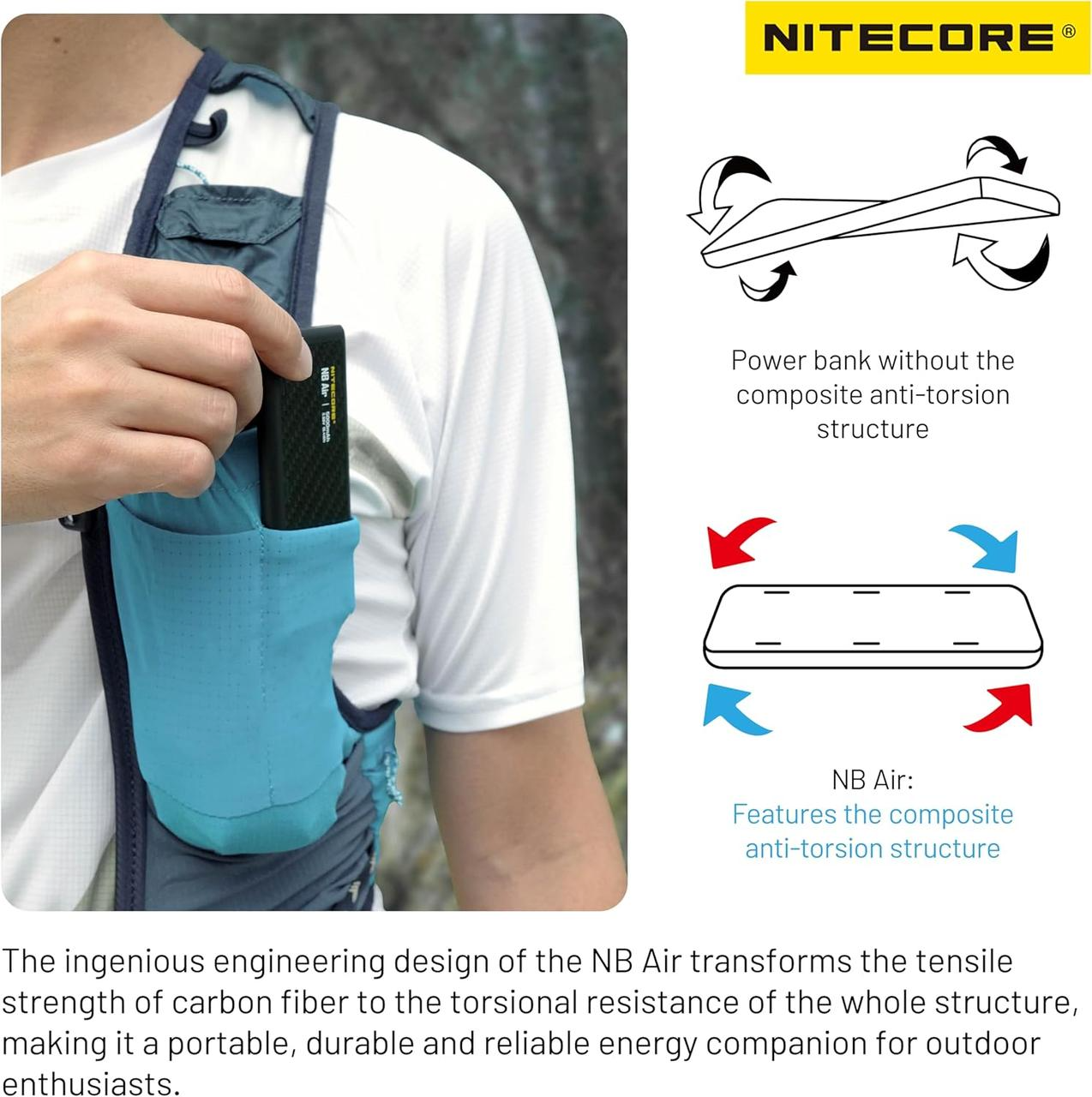 Павербанк Nitecore NB AIR 5000mAh з карбоновим корпусом і захистом IPX7 QC/PD 3.0 (001072) - фото 5