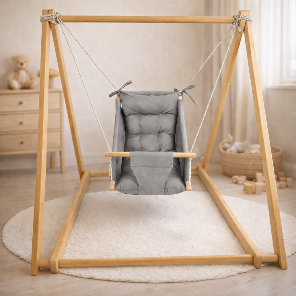 Комплект Деревянная опора и Колыханка хлопок Серый (gs-8980)