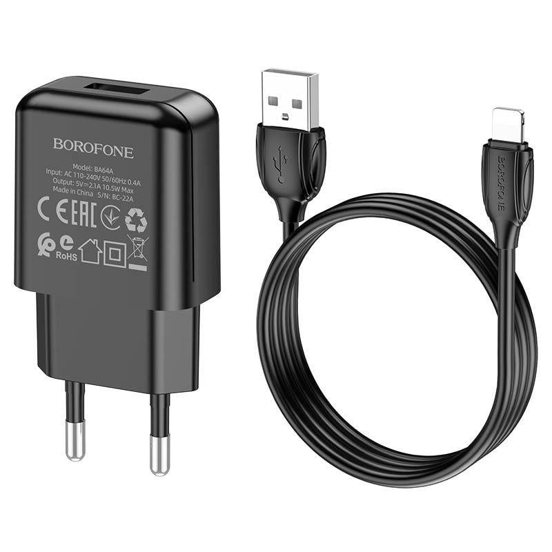 Набір для зарядки та синхронізації Borofone BA64A з кабелем lightning 1USB/2,1A (20490169)