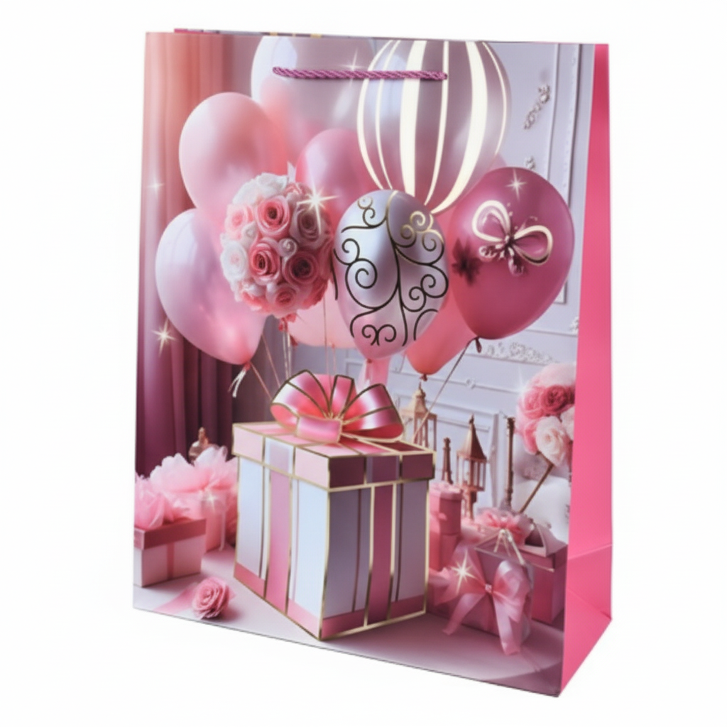 Пакет для подарунків з ручками Stenson Ballons 18х23х10 см Рожевий (R33214-S)