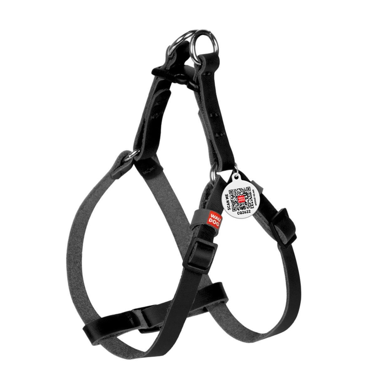 Шлея для кошек/мелких собак Waudog Classic с QR паспортом/кожаная/пластиковым фастексом XS 10 мм х 28-40 см Черный (60101 Col)