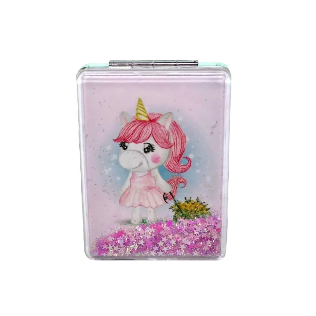 Косметическое зеркало Единорог с жидкими блестками 8,4х6 см Розовый (ST23-128-1)