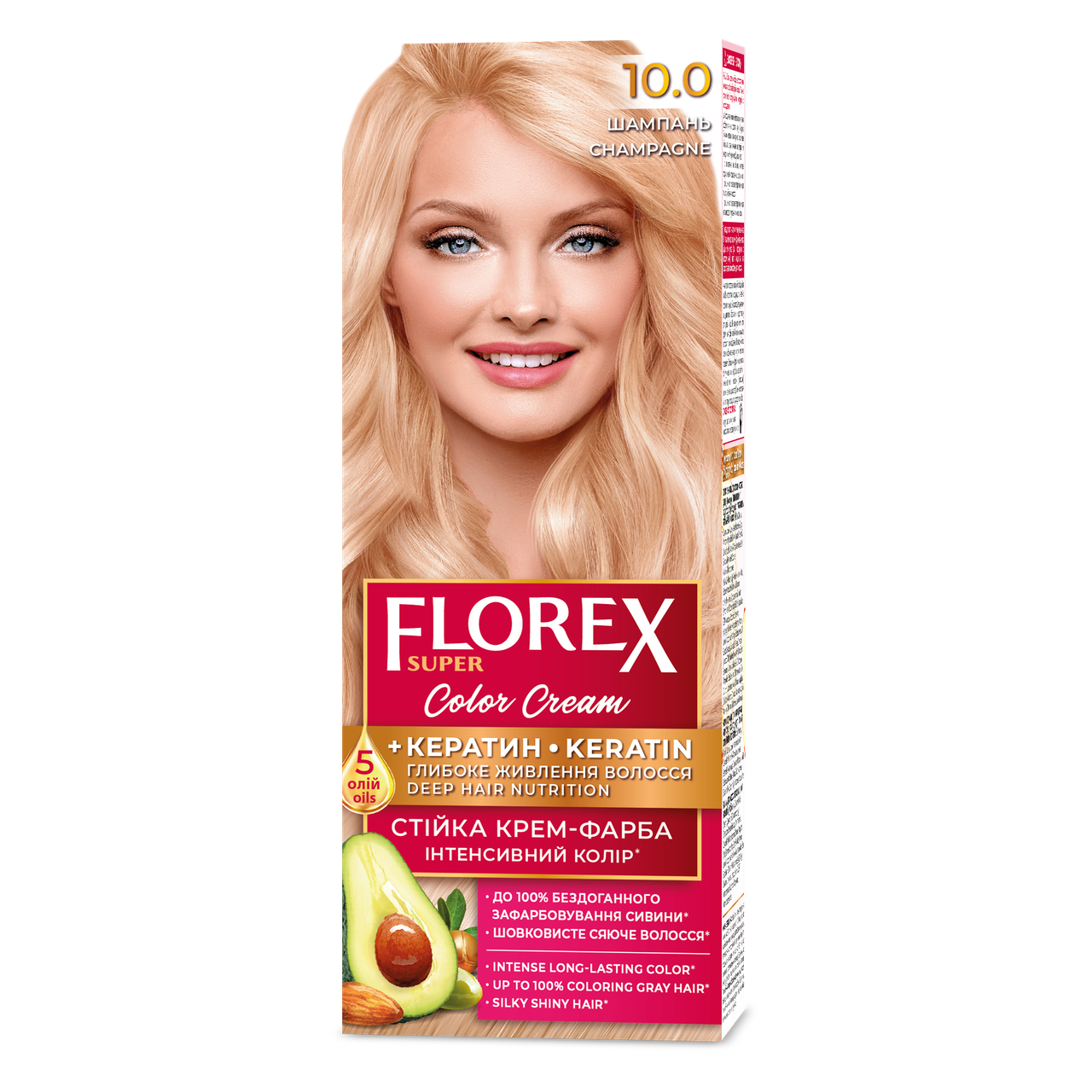 Крем-краска для волос стойкая Florex кератин 10.0 120 мл Шампань