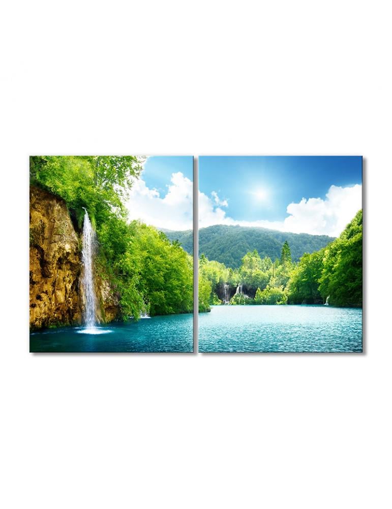 Картина модульная Природа водопады лес пейзаж реки 2 модуля 80x120 см
