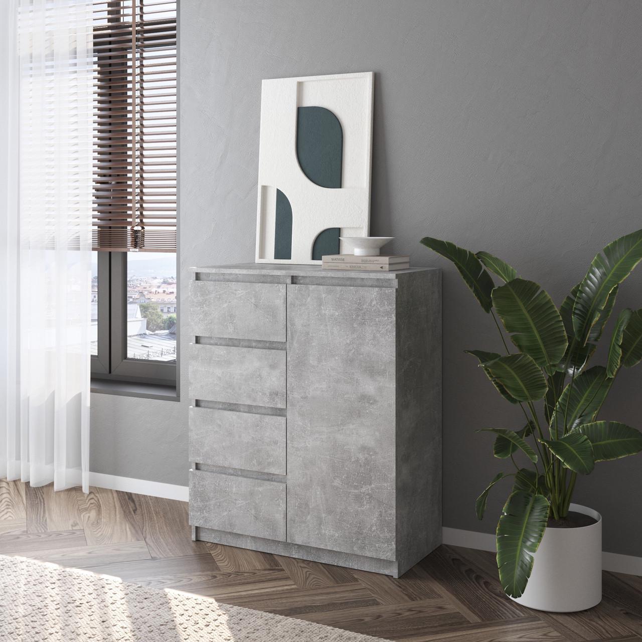 Современый комод 4 ящика с полками VAYS Бетон 80,2х40х98 см