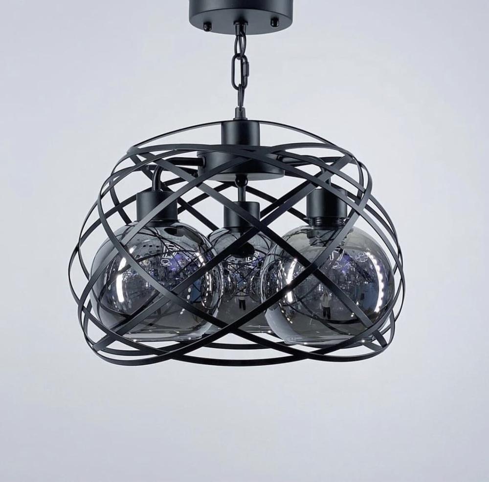 Люстра в стиле лофт на три стеклянных плафона Черный/Графитовый (11532/3 BK+GR) - фото 2