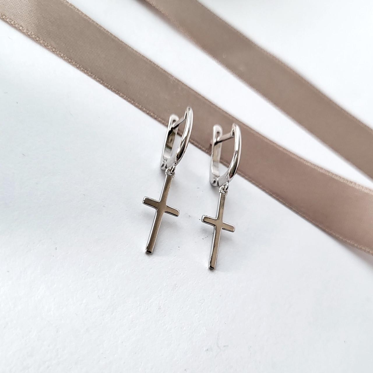 Серебряные серьги пара Кресты без камней 925 проба 1,90 г (82896)