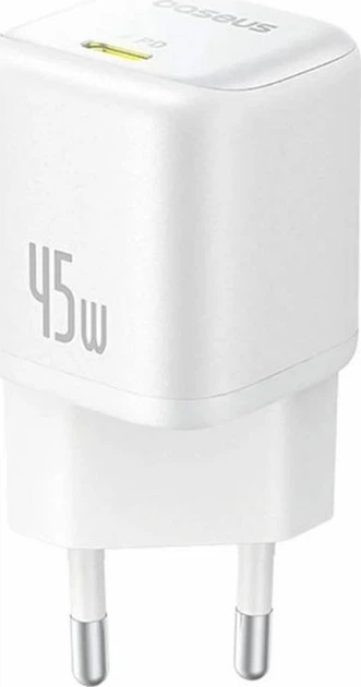 Зарядний пристрій мережевий Baseus PicoGo GaN Fast Charger 1C 45 W EU Moon White (KST-P10176800213-00)