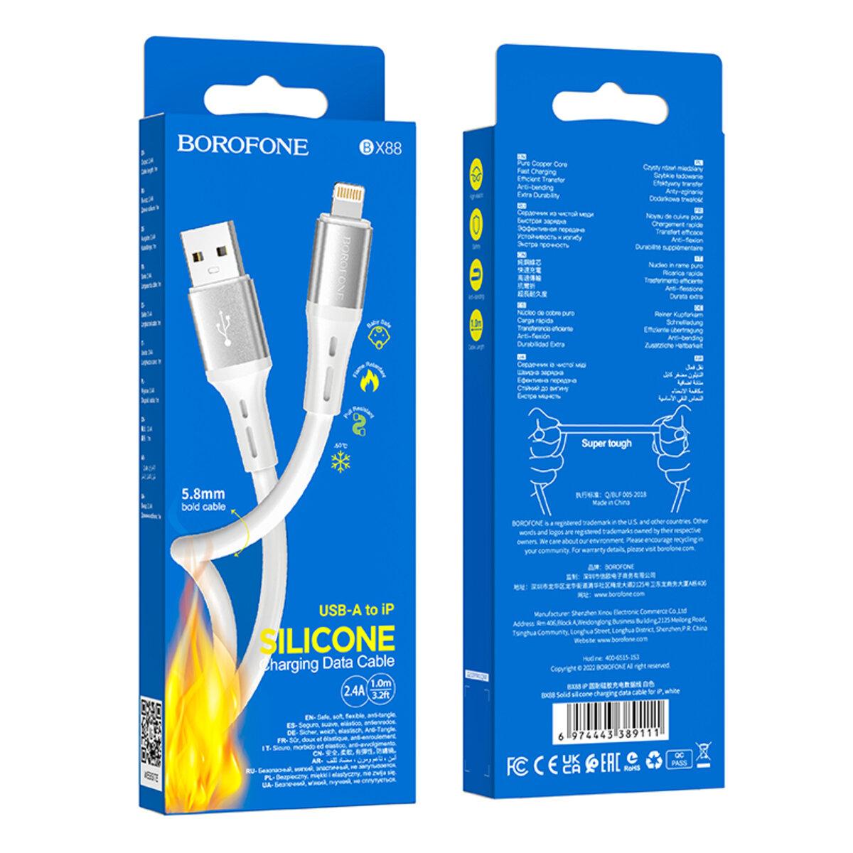 Кабель Borofone BX88 Solid silicone charging data cable for Lightning White (BX88LW) - фото 5 Кабель Borofone BX88 Solid silicone charging data cable for Lightning White (BX88LW) - фото 5