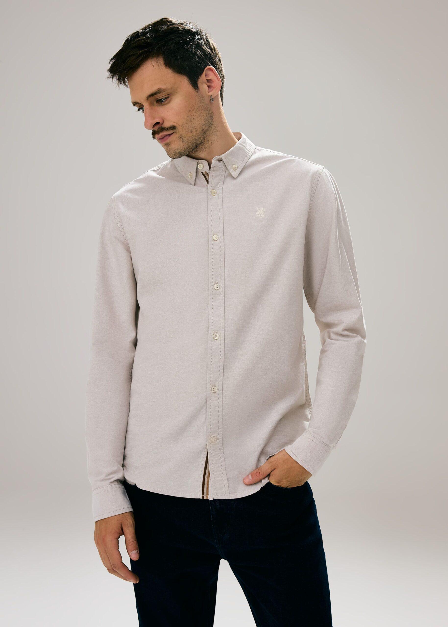 Рубашка приталенная мужская Diverse OXFOOR 255 L Бежевый (5905384188397)