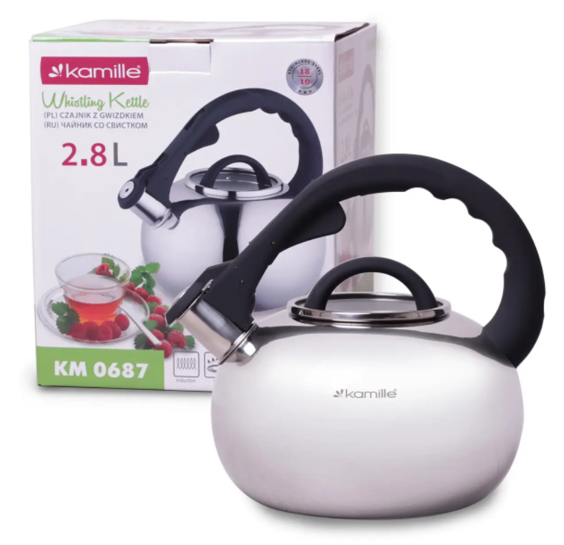 Чайник Kamille KM-0687 из нержавеющей стали со свистком для индукции и газа 2,8 л (NA002359)