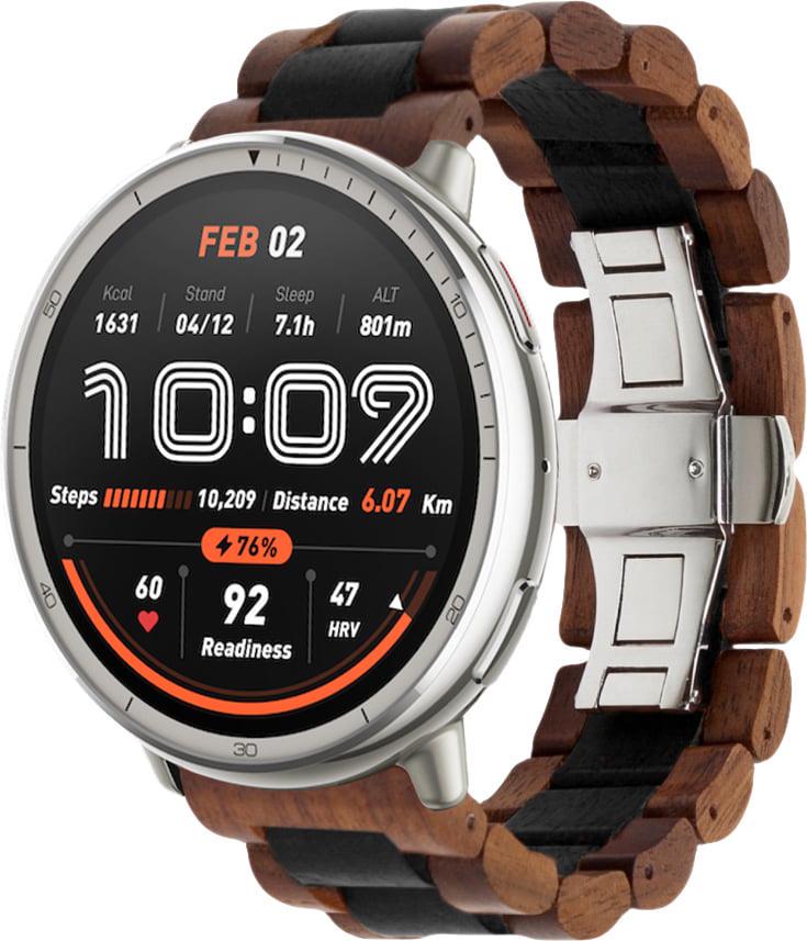 Ремешок деревянный WoodLock для Amazfit Active 2 Round Black Brown (42096-26)