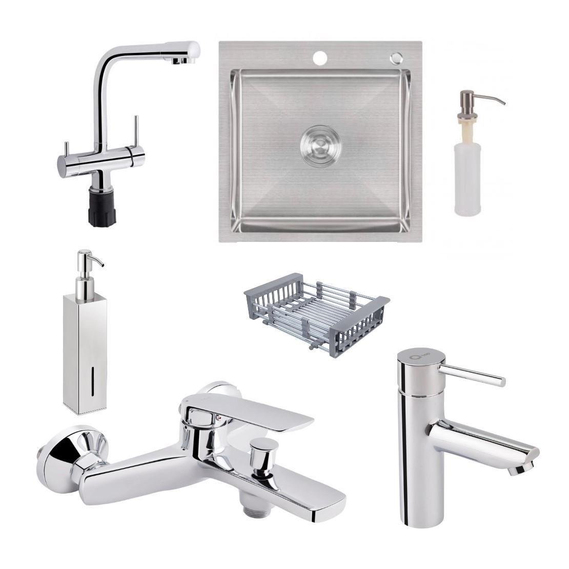 Мийка Lidz 5050/кран Kuchyne з фільтром води/кран в ванну/кран для умивальника/дозатор