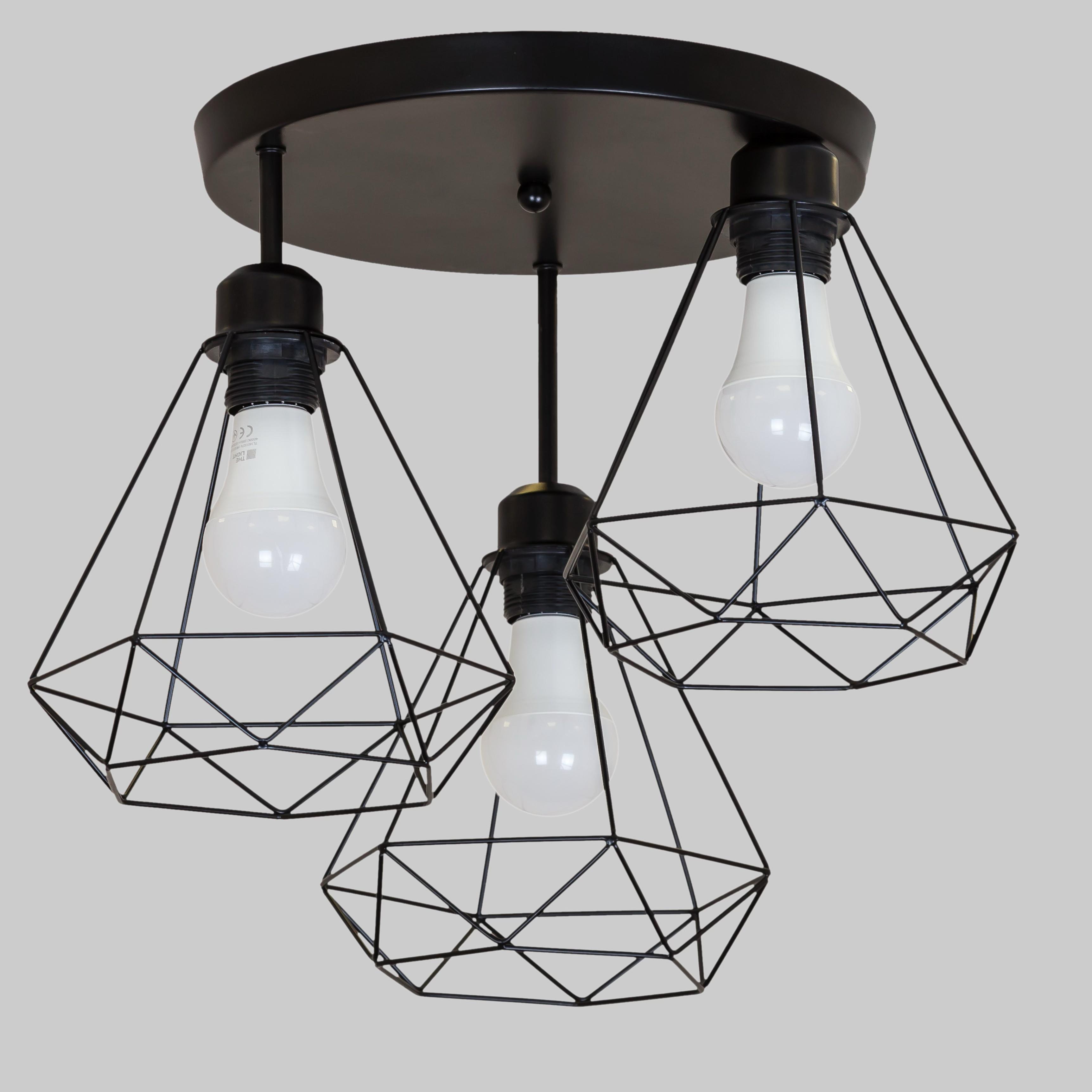 Люстра стельова Triangular Frame Ceiling Light на 3 плафони Чорний (52-H2019F-3 BK+BK 300)