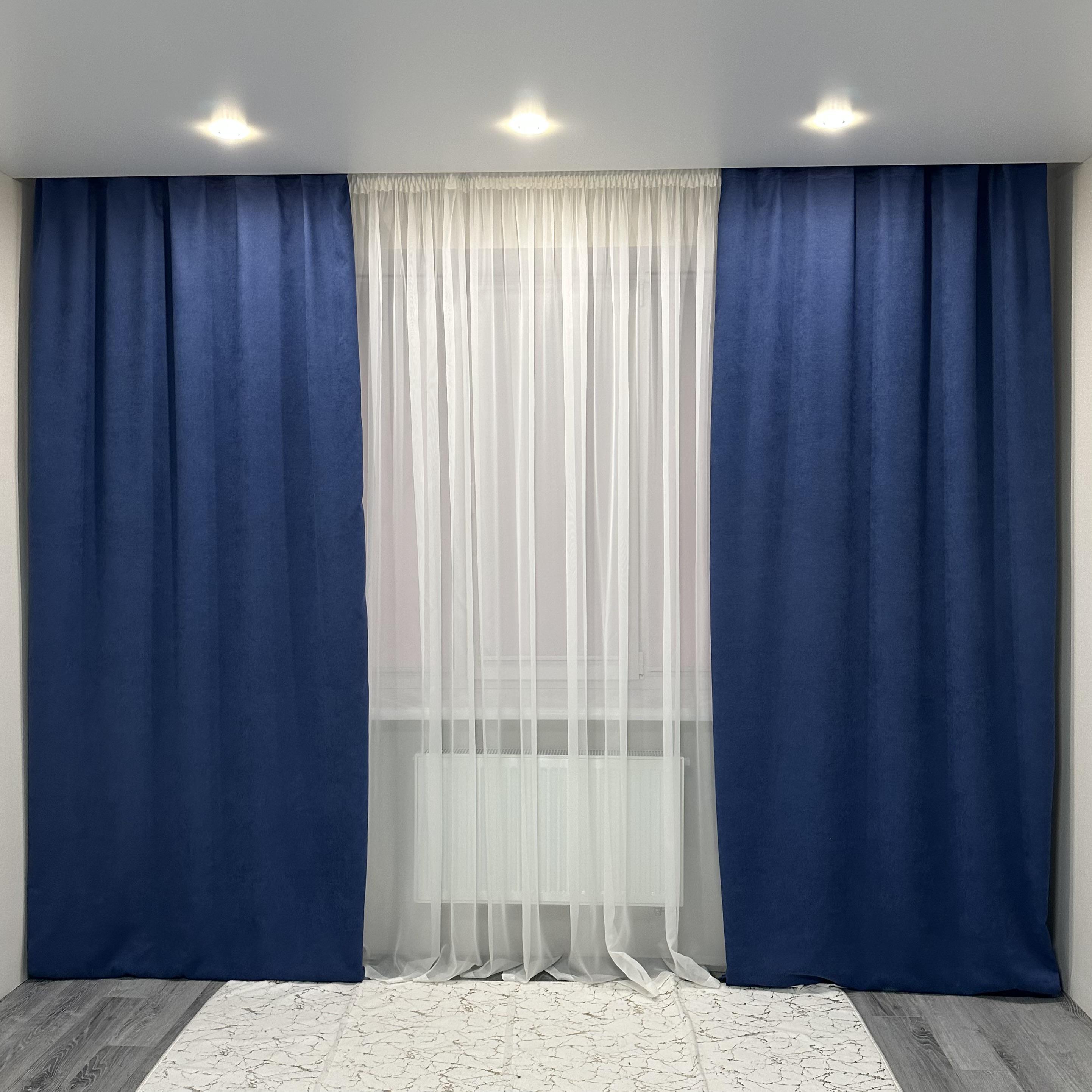 Комплект штор мікровелюр 2 шт. 1,5х2,7 м готові на шторній тасьмі 6 см Синій (petek-V34) - фото 1 Комплект штор мікровелюр 2 шт. 1,5х2,7 м готові на шторній тасьмі 6 см Синій (petek-V34) - фото 1