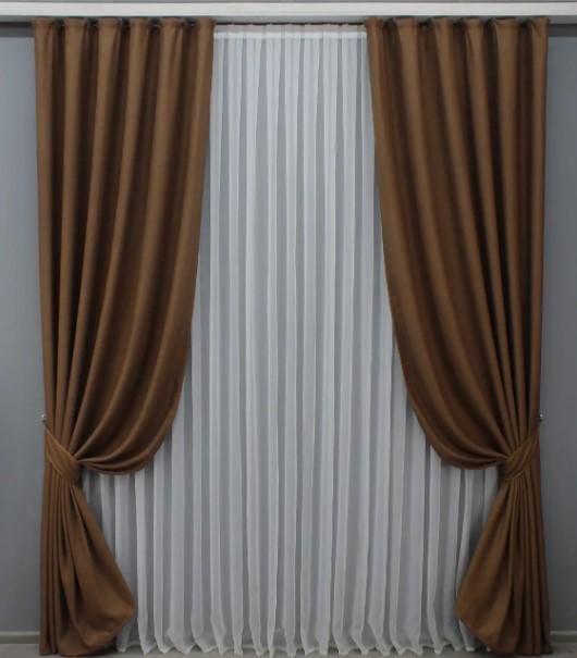 Комплект штор лен/рогожка 1,5х2,7 м 2 шт. Светло-коричневый (1422ш)