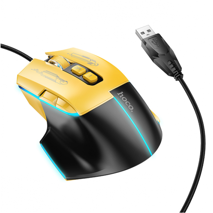 Мишка ігрова провідна Hoco GM31 Overlord luminous gaming 1200-3600DPI USB Чорний-Жовтий (32407149)
