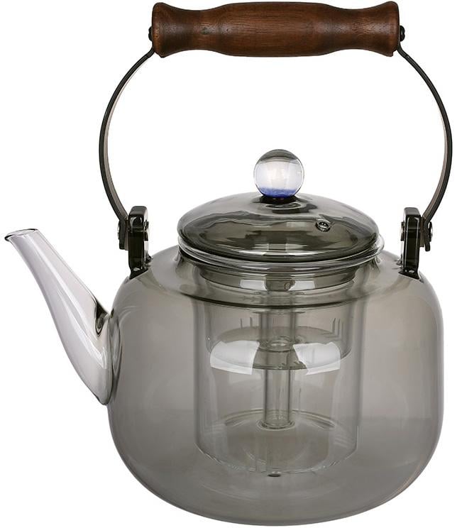 Заварочный чайник стеклянный со стеклянной крышкой 1000 мл Smokey Grey