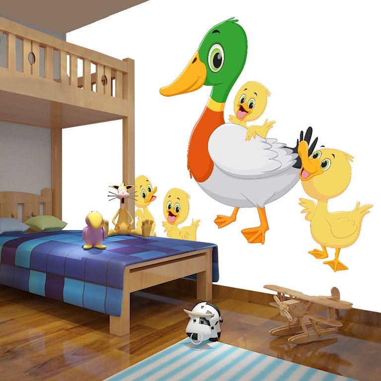 Фотообои 3D для детской комнаты Утка с утятами