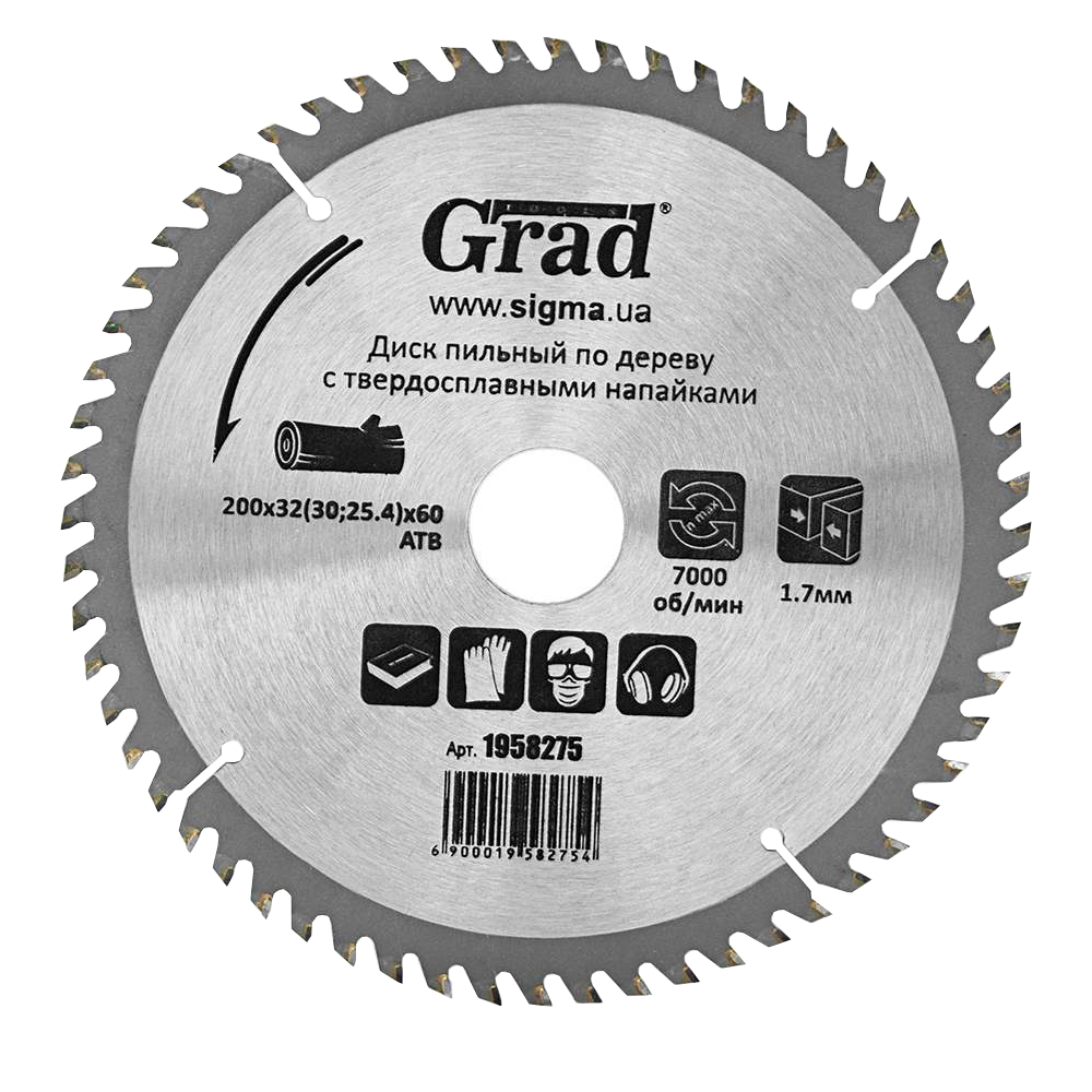 Диск пиляльний Grad 200x32 мм 60T з напайками (54323)
