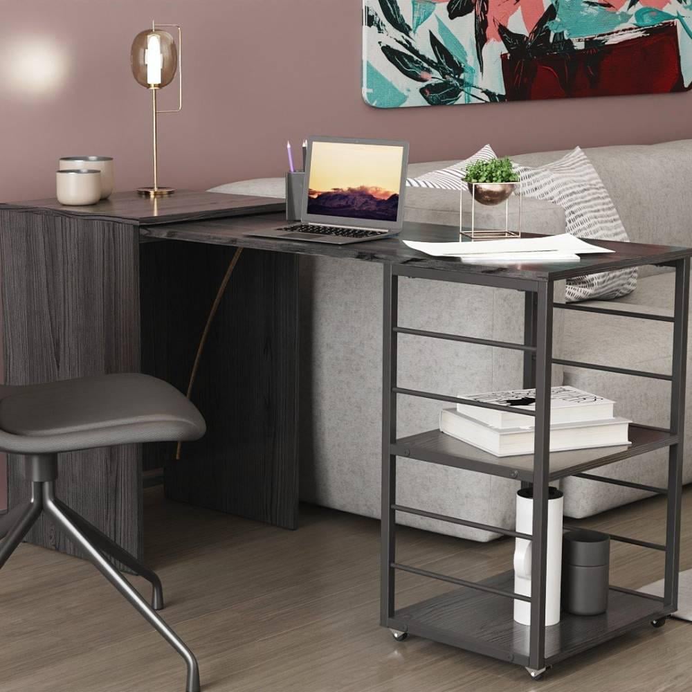 Стол-тумба трансформер Ferrum-decor Смарт 2/2 металл/ДСП 16 мм 750x1450x600 мм Черный/Бетон (FRD-105108) - фото 1