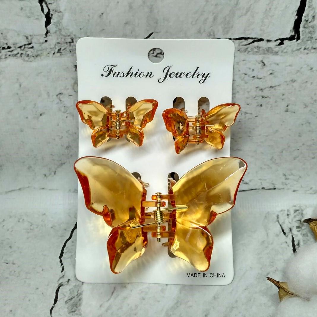 Крабик для волос Бабочки прозрачные заколка зажим набор из 3 шт. Желтый (27518-13)