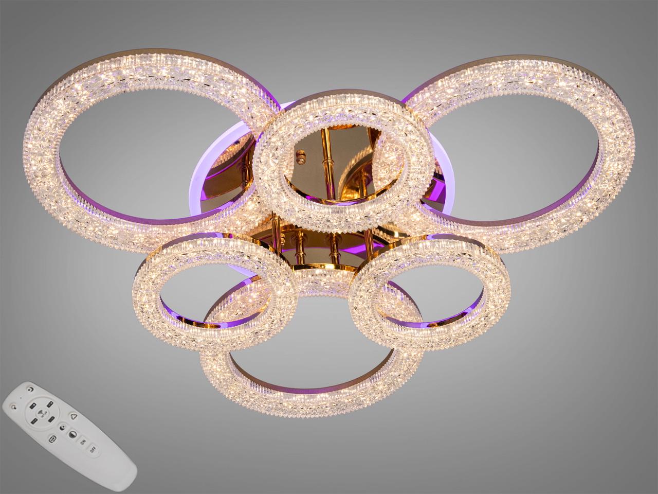 Люстра стельова EcoLed світлодіодна з димером 85W 2203/3+3G 3col dim Золотий Люстра стельова EcoLed світлодіодна з димером 85W 2203/3+3G 3col dim Золотий