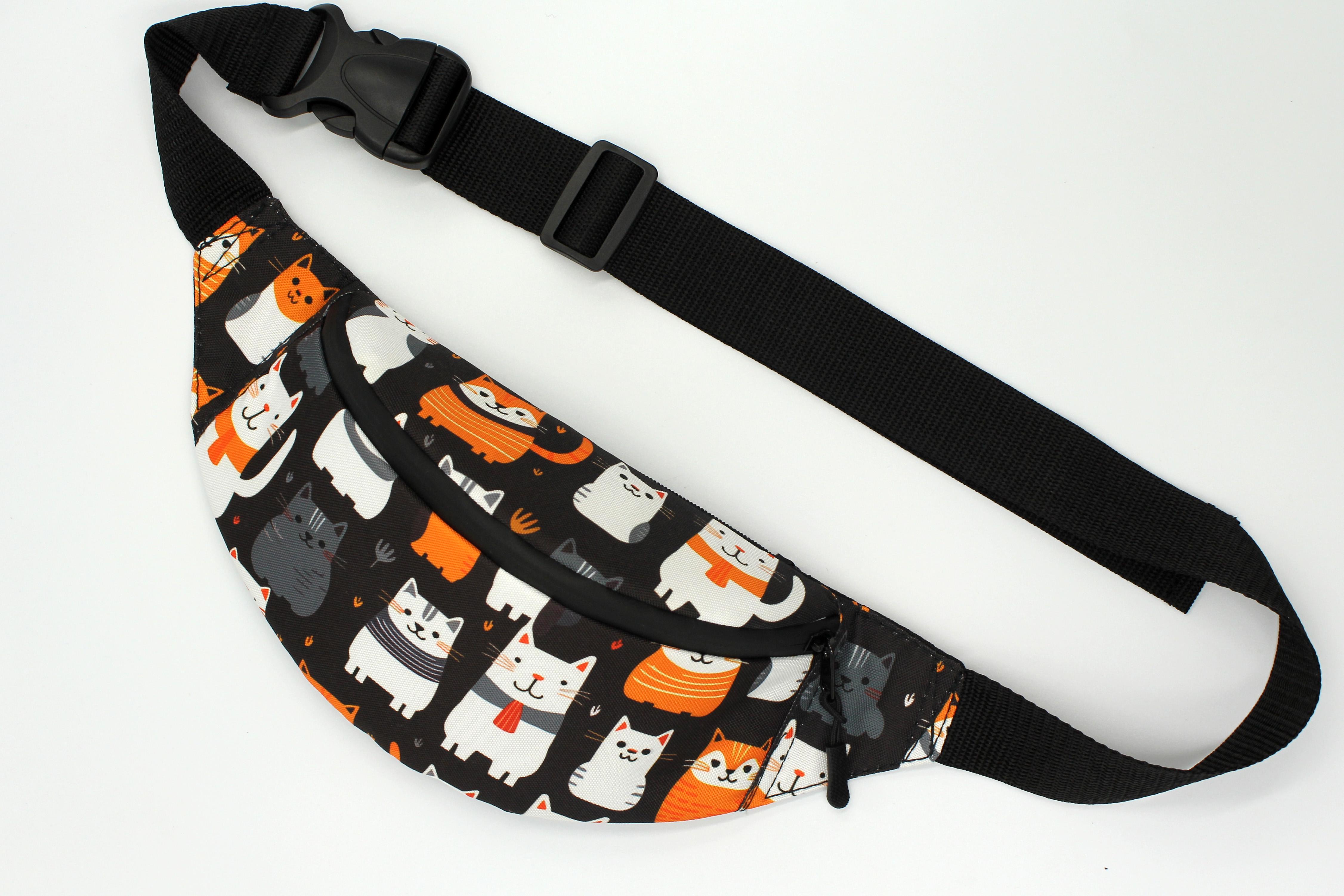 Сумка бананка Котики Чорний (BT-036) - фото 1 Сумка бананка Котики Чорний (BT-036) - фото 1