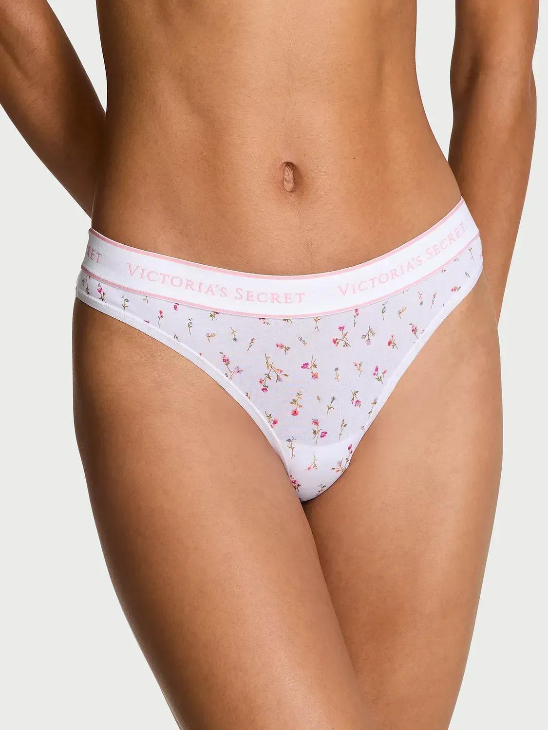 Трусики стринги Victoria's Secret Cotton Logo Cotton Thong Panty S Белый (27109689)
