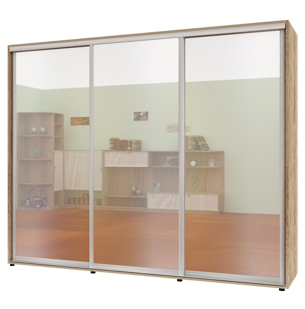 Шкаф-купе трехдверный Комфорт Мебель Зеркало Макси 270х60х220 см Дуб натуральный