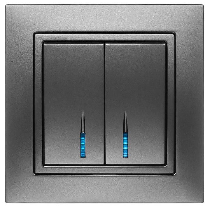 Выключатель двухклавишный с LED подсветкой MARSHEL ELEGANT VS10-201 Graffite (VS10-201 Graffite)