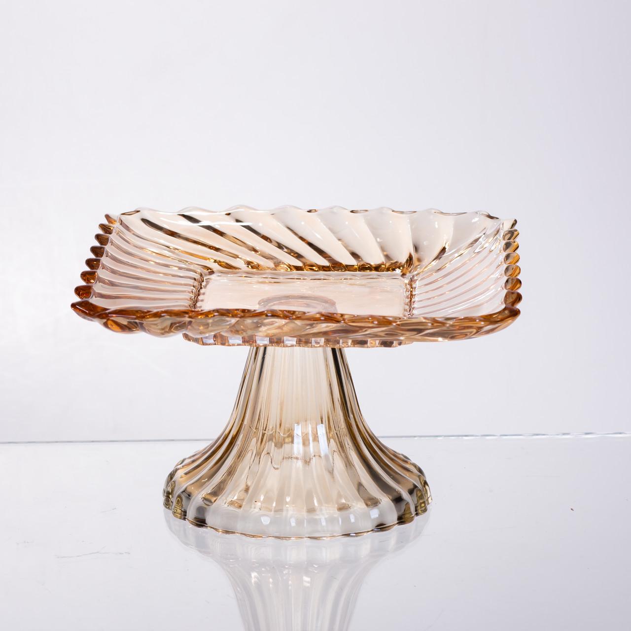 Тортівниця скляна Yiwu квадратна на ніжці 16х16 см Коричневий (64486-18)