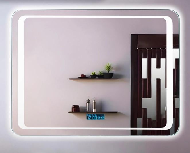 Зеркало для ванной комнаты настенное KAYFOVO с LED подсветкой/сенсорной смарт панелью/подогревом/информационным дисплеем 80х60 см (334169)