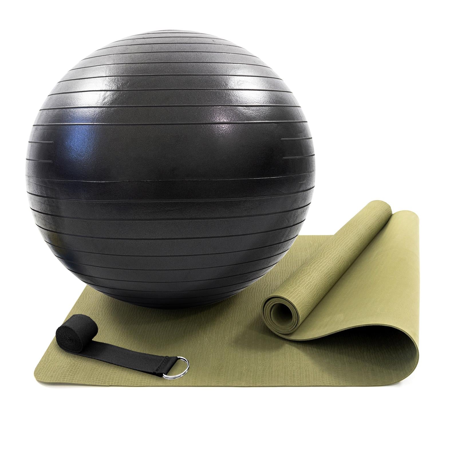 Килимок для йоги та фітнесу OSPORT Set 96 фітбол 75 см та ременем для розтяжки та йоги Хакі/Чорний (n-0126)