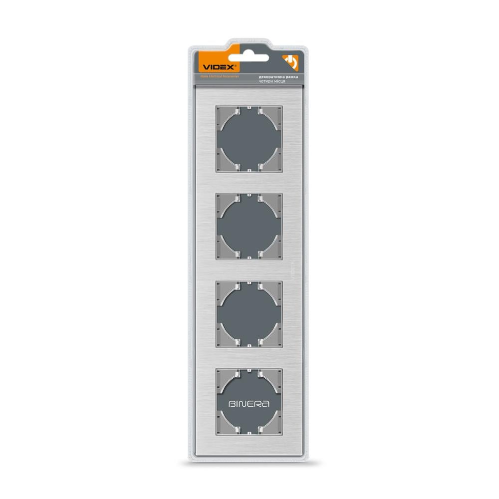 Рамка Videx BINERA 4-постова горизонтальна Срібний алюміній (12548)