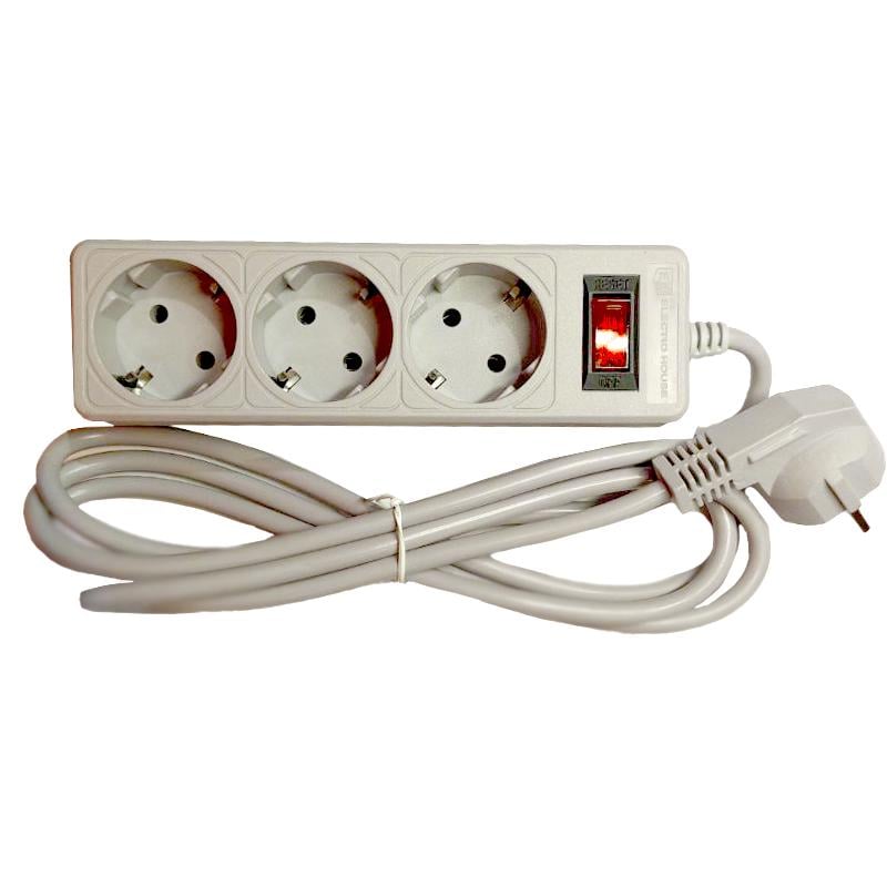 Мережевий фільтр Electro House із заземленням 3 гнізда 10А 2 м Сірий (3751)