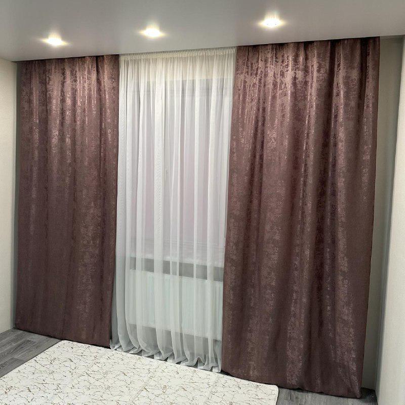Шторы жаккардовые с мраморным узором среднее затемнение 1,5x2,7 м 2 шт. Розово-кофейный (К1039-89) - фото 9