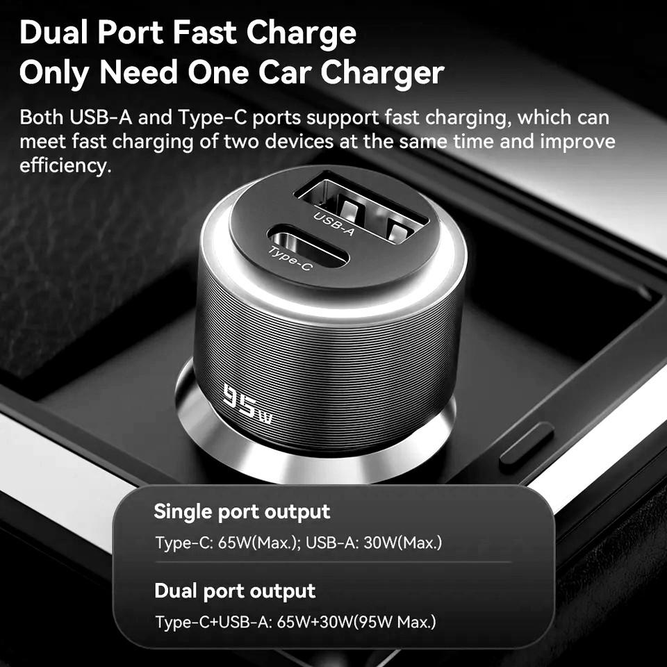 Зарядний пристрій автомобільний Toocki 95W 1 Type-C 65w/1 USB 30w Metall (25397430) - фото 6 Зарядний пристрій автомобільний Toocki 95W 1 Type-C 65w/1 USB 30w Metall (25397430) - фото 6